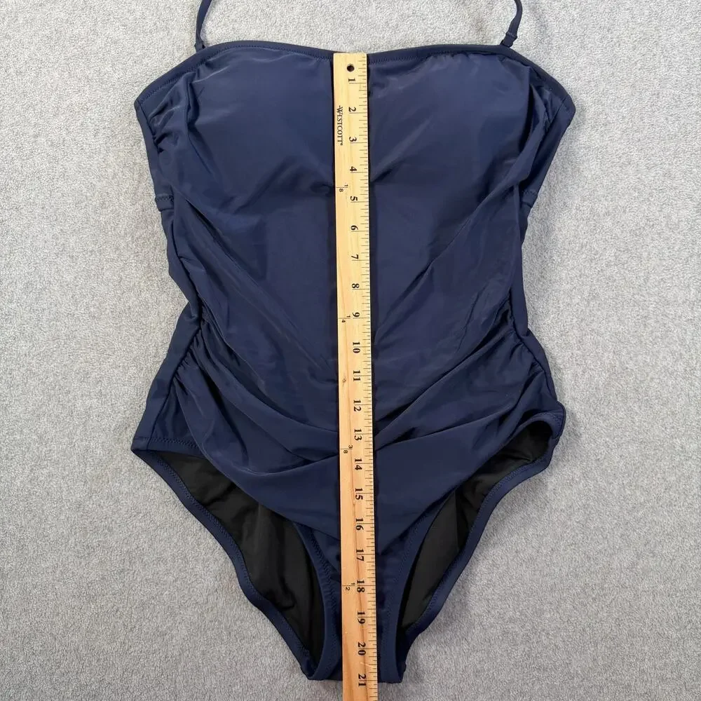 J.Crew Women's Medium Navy Blue Ruched Cut Out Back One Piece Swimsuit Strapless